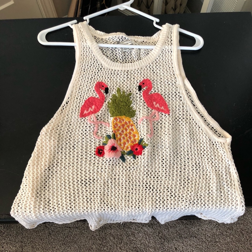 American Eagle Crochet Flamingo Tank Top